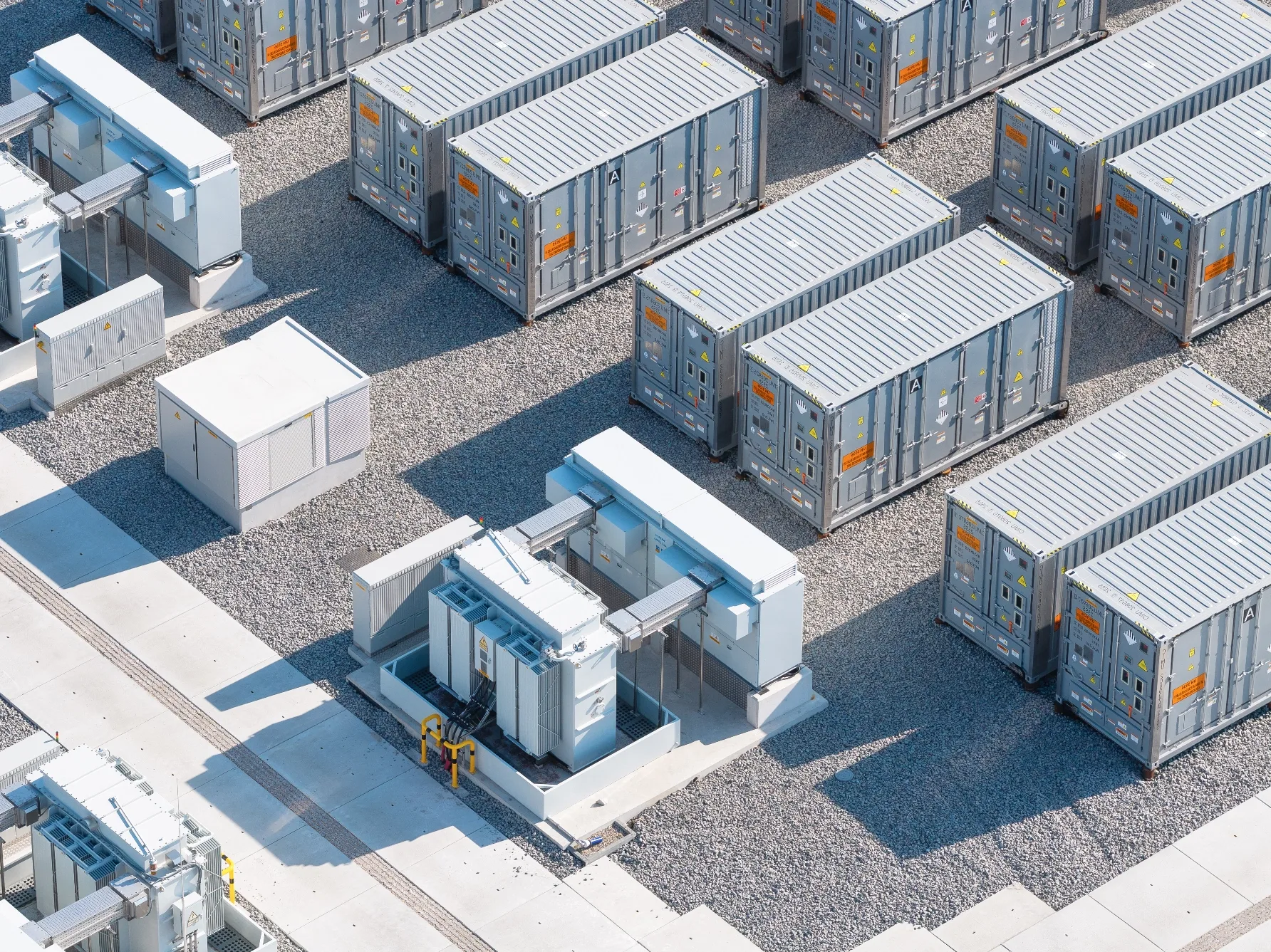 Aerial view of a battery energy storage installation